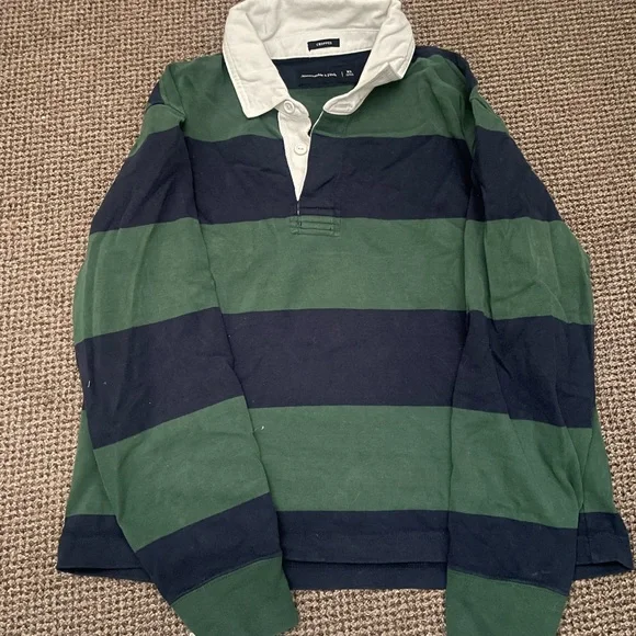 Abercrombie & Fitch Green and Navy Striped Polo - Picture 4 of 4